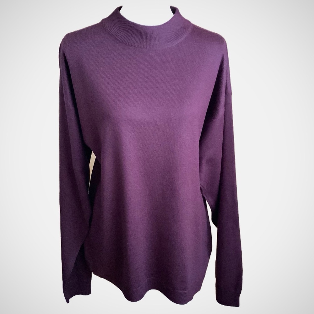 BELLISSIMO Merino Wool Blend Mock Neck Knit Sweater Burgundy Wine L